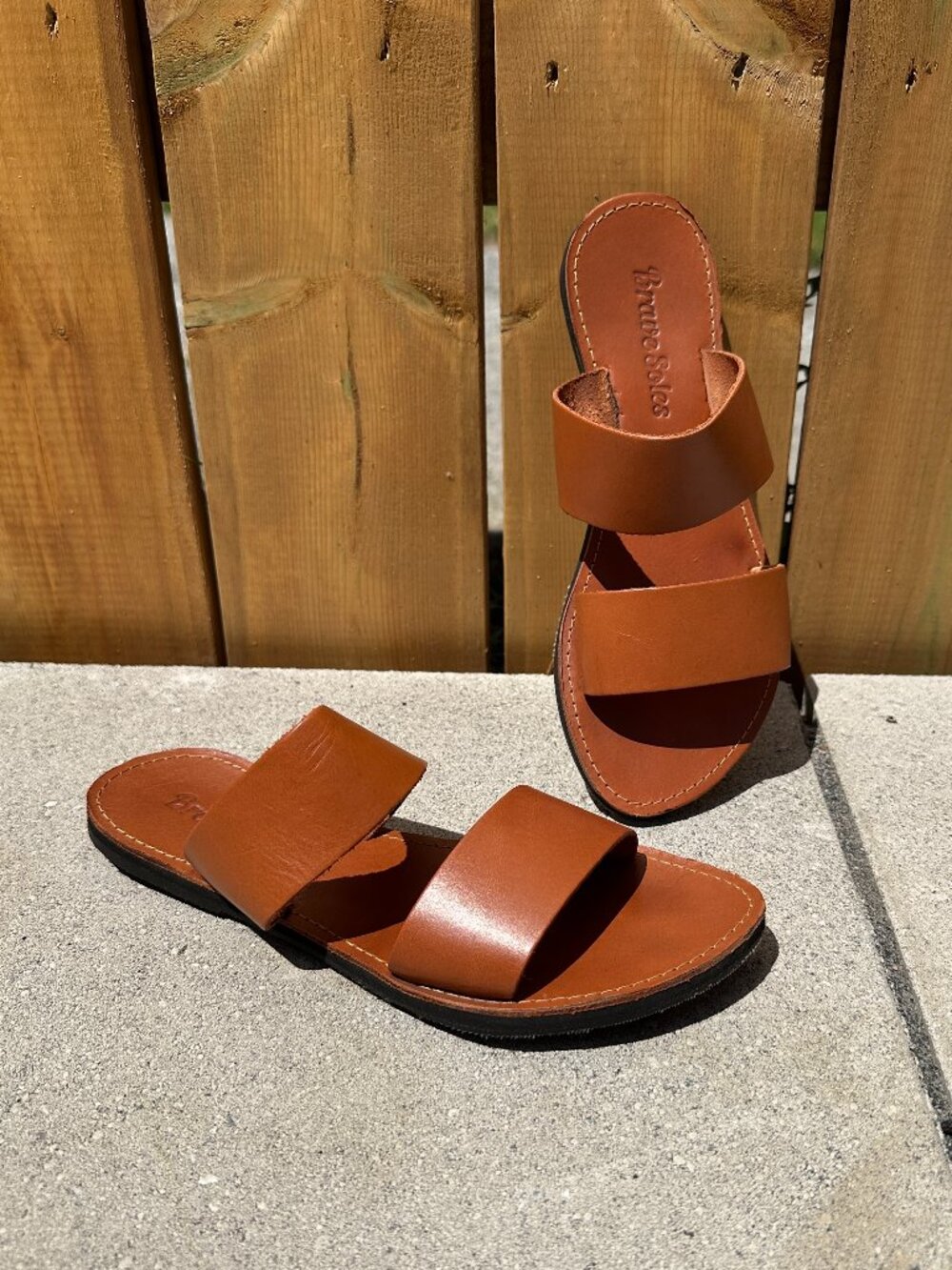 Brave Soles Ophelia Leather Slide Sandal, Caramel Brown